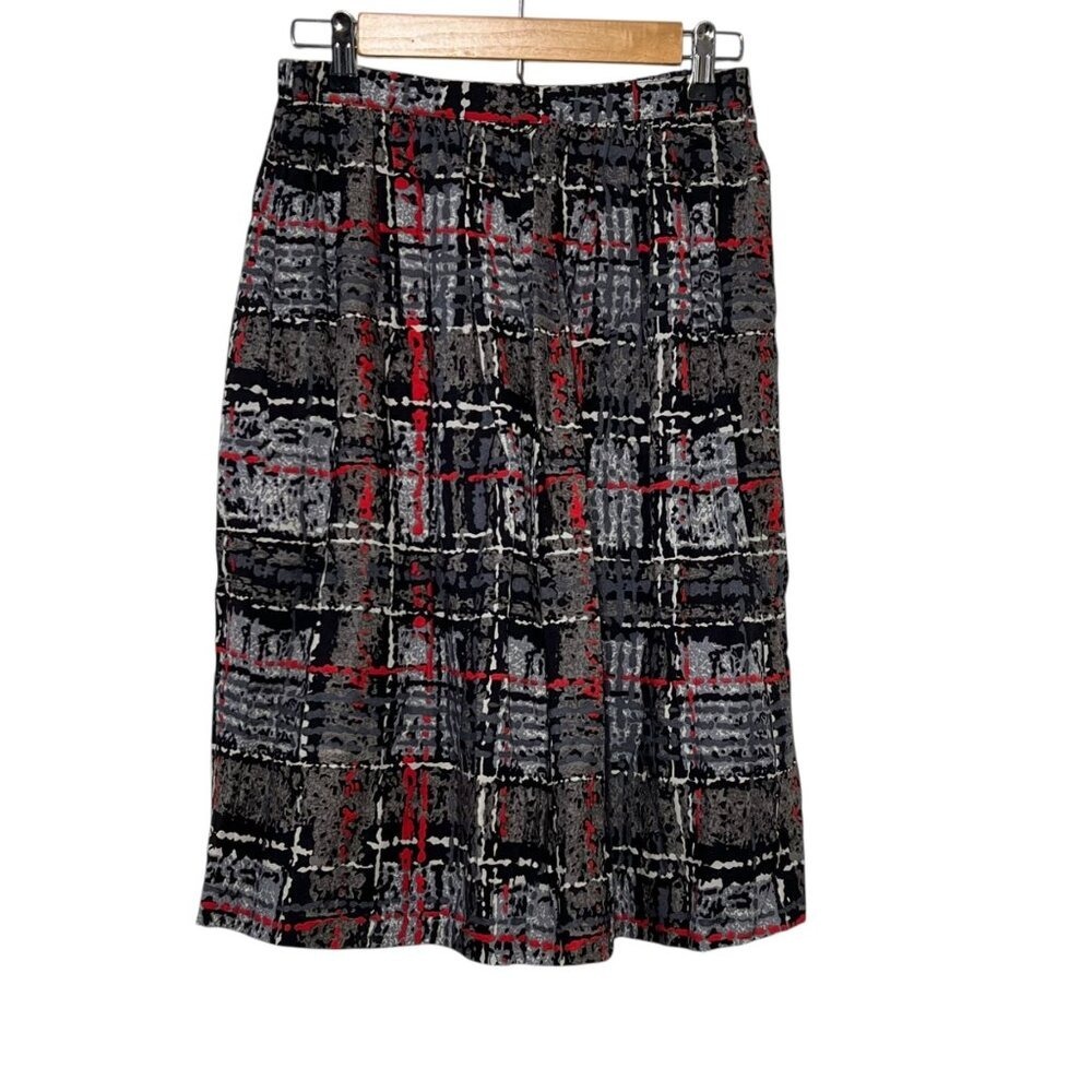 Dana Blake Plaid Midi Skirt Black Red Grey Abstract Dark Academia XS Preppy